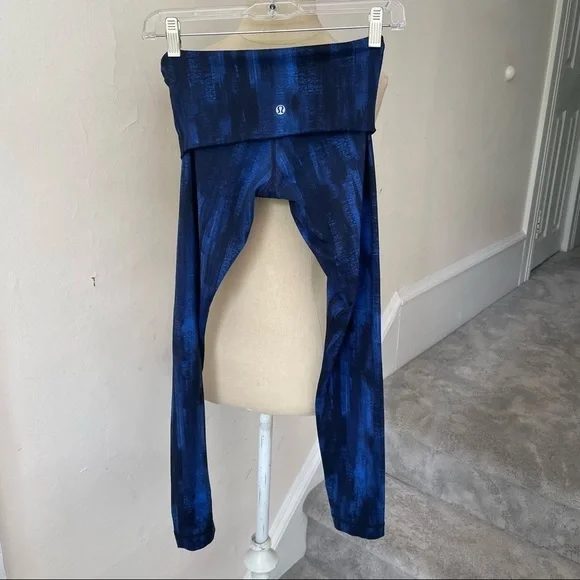 Lululemon Wunder Nightsky Harbor Blue Black Under Pant Full-On Luon Roll Down 6 - Picture 8 of 10